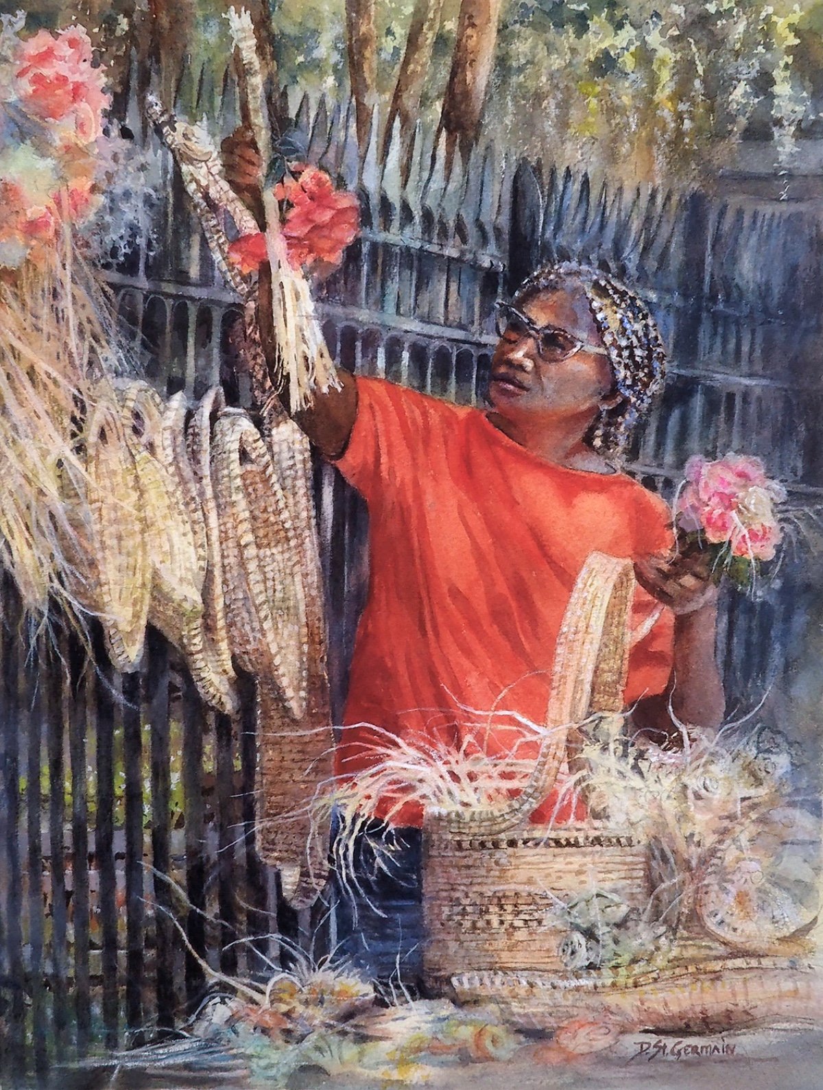 Diane Cannella St. Germain Displaying Her Sweetgrass Art