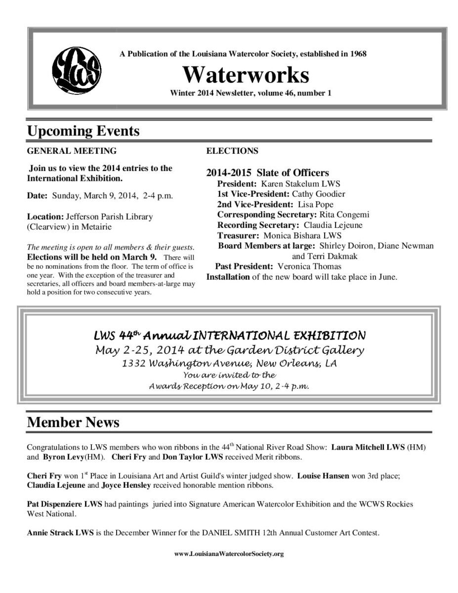 thumbnail of LWS Newsletter Spring 2014