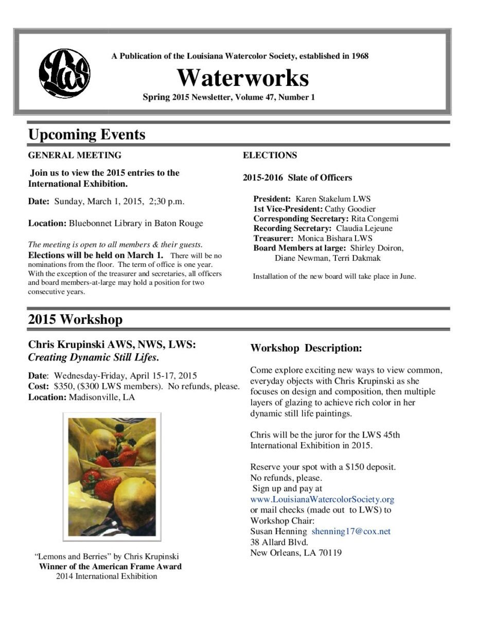 thumbnail of LWS Newsletter Spring 2015